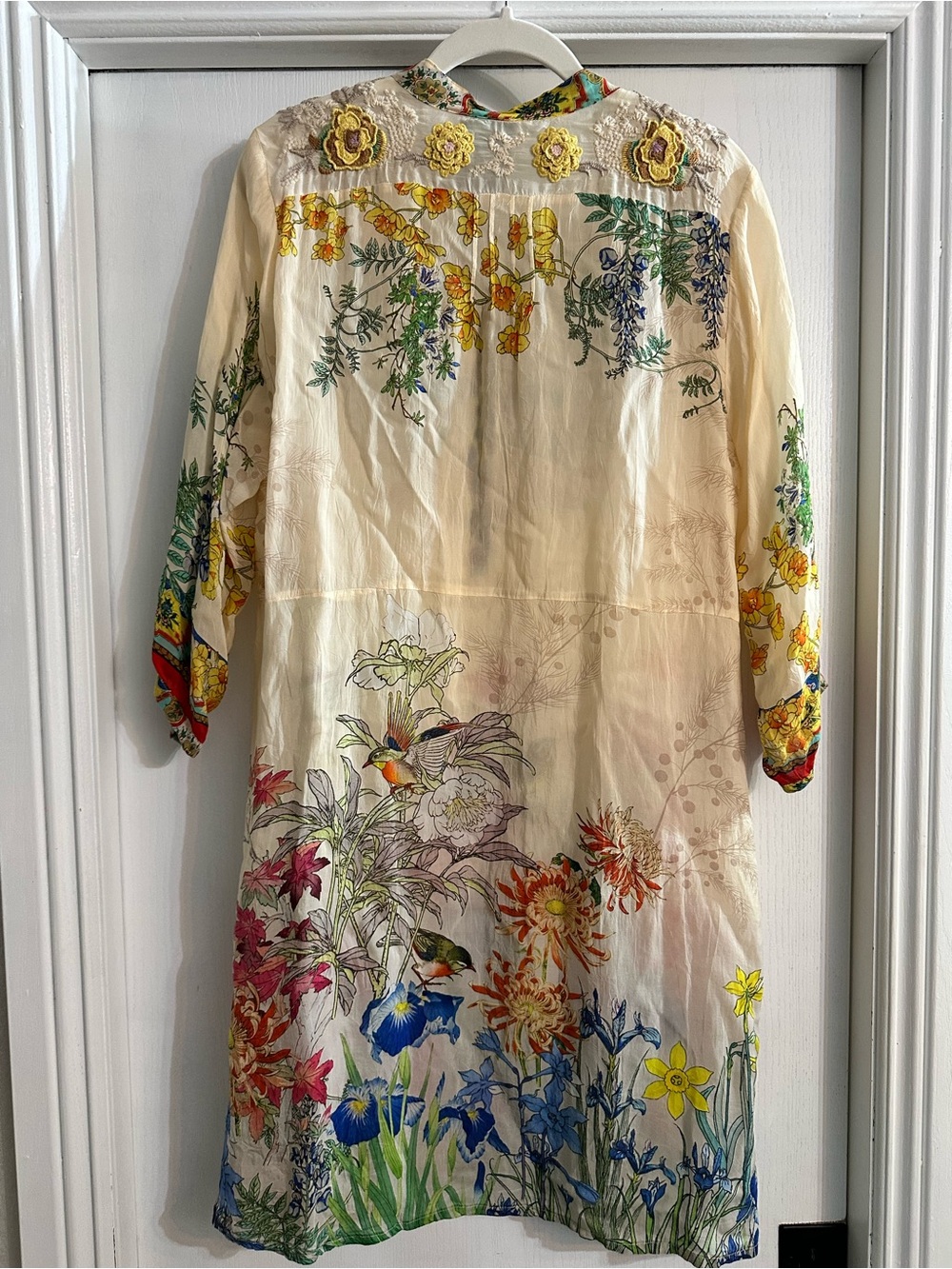 Johnny Was Cream Midi Wysteria Dress with Multicolor Floral Embroidery - Picture 7 of 7